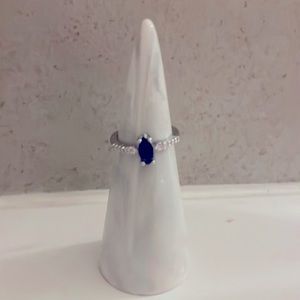 Blue Gemstone Marquis Oval-Cut Costume Jewelry Ring Size 6